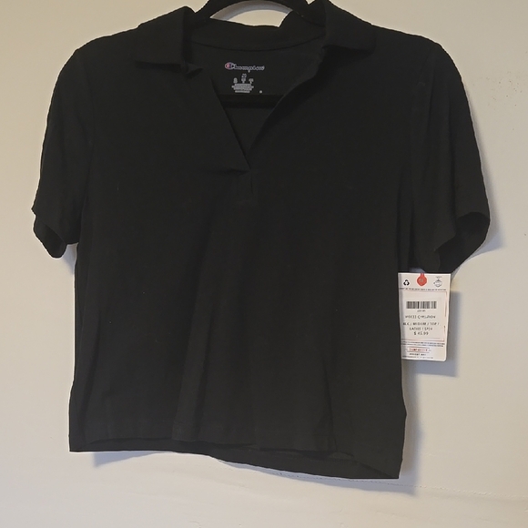 Champion Black Cropped Polo Short Sleeve Shirt - Picture 1 of 1